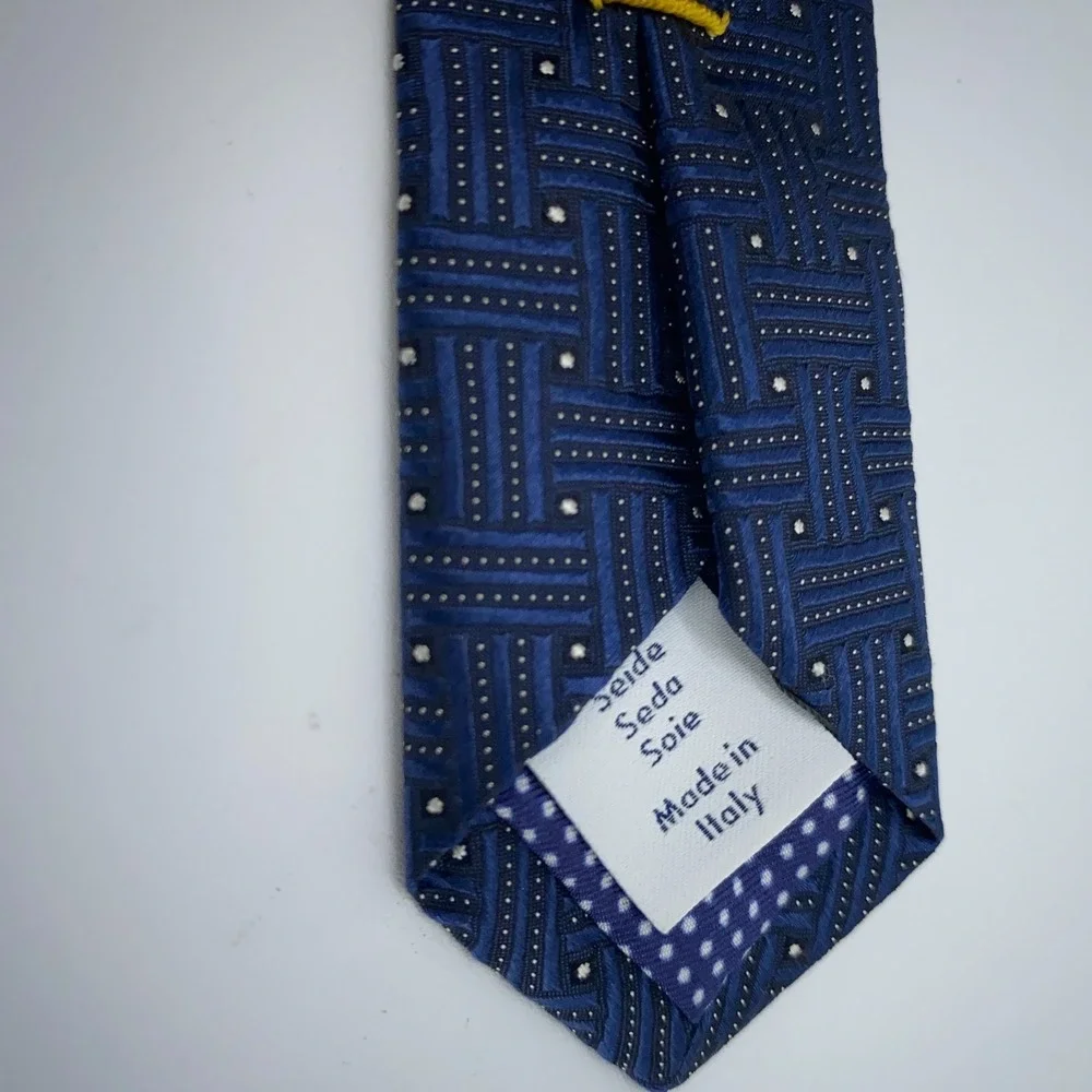 Eton Tie Mens One Size Blue Black Patterned‎ Silk Classic Necktie Italy Made NWT